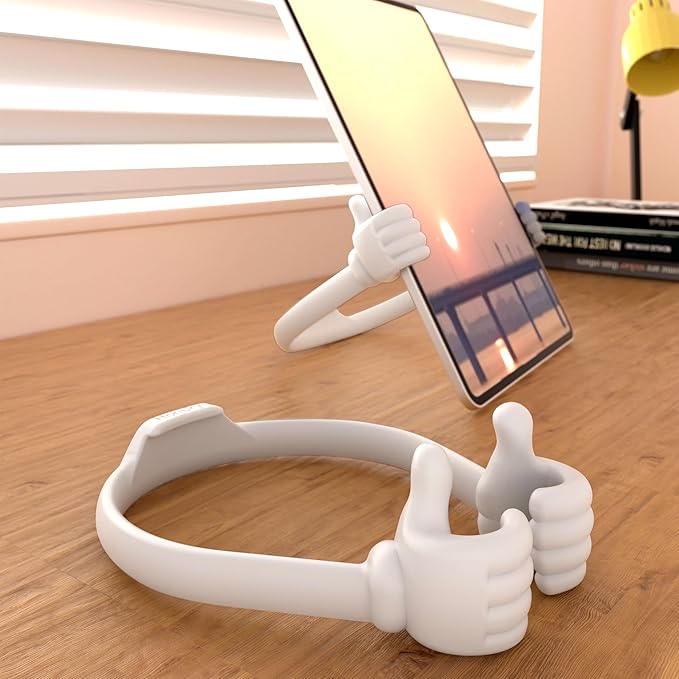 Honsky Cell Phone Stand Holder, Thumbs Up Lazy Phone Stand, Universal Adjustable Flexible, Cute Perfect Stocking Stuffers Gifts for Teen Girls, Compatible with Cell Phones & Tablets,White