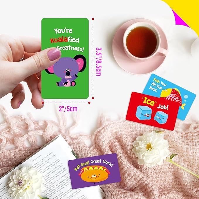 120 Motivational Cards, 60 Designs Pun Incentive Flashcards Encouragement Note Cards-Blank Side, Small Mini Funny Inspirational Affirmation Greeting Card for Kids, Students, Teachers, Parents