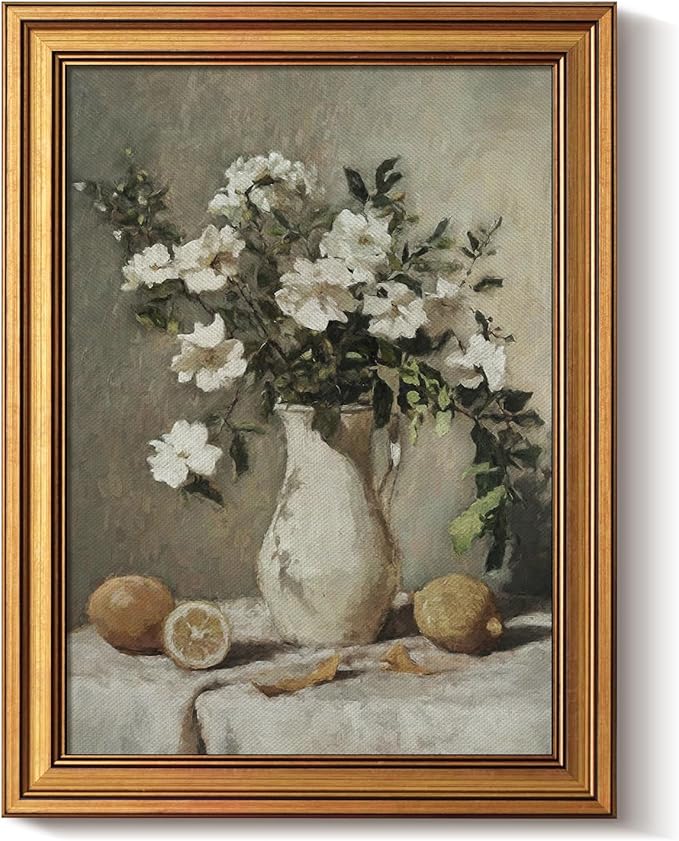 Bzstyleart Vintage Wall Art Decor for Living Room,Gold Framed Canvas Wall Art Prints Anthropologie Home Decor Aesthetic,Lemon Painting Botanical Flower Print,12 x 16 Inch