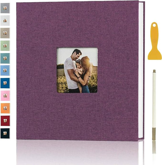 Photo Album Self Adhesive Pages for 4x6 5x7 8x10 Pictures Magnetic Scrapbook Photo Albums with Sticky Pages Books with A Metallic Pen for Baby Wedding Family 11x10.6 Purple 40 Pages