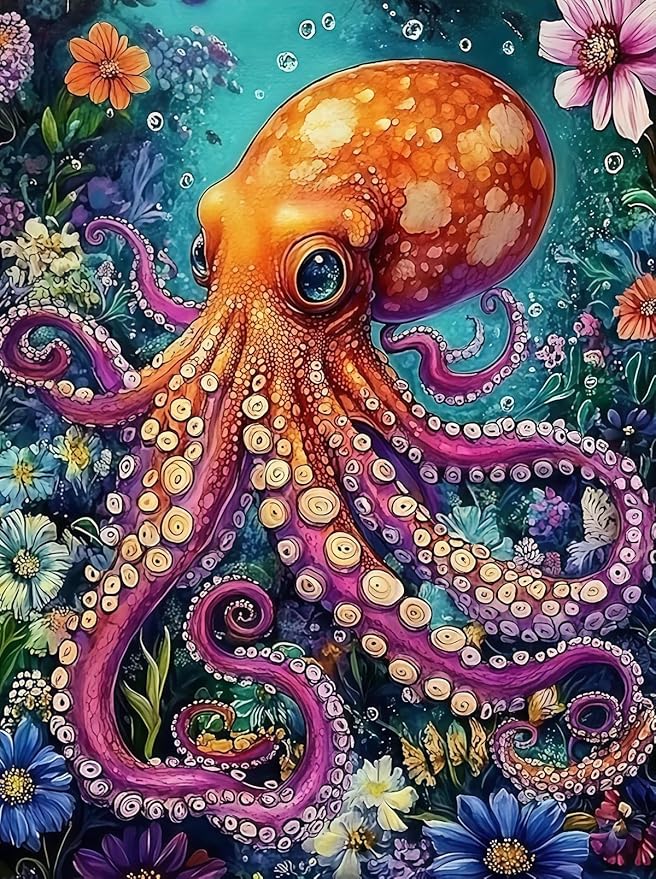 CSZPPQAF 5D Diamond Painting Kits for Adults, Octopus Animal Diamond Art Kits for Adults Beginner, DIY Full Drill Gem Art Paint by Diamonds Dots Crafts Kits for Home Decor 12x16 Inch