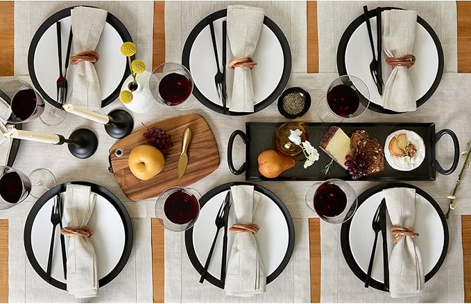 Solino Home Linen Light Natural Table Runner 132 Inches Long - 100% Pure Linen Extra Long Table Runner 14 x 132 Inch for Spring, Easter - Classic Hemstitch