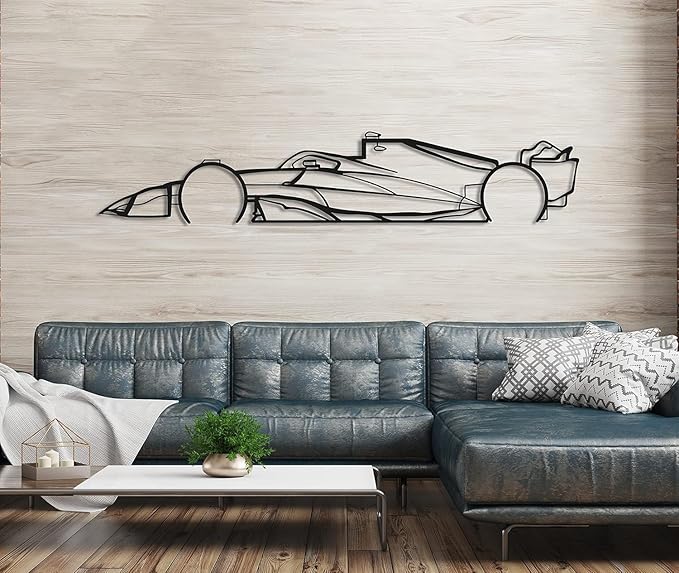 Formula Car Metal Wall Art, Sports Car Metal Silhouette, Formula Car Lovers Metal Wall Decor, Racing Gifts For Men, Minimalist Sculpture for Garage, Man Cave, Gift for Father's, (Black-55"x15.1" inch)