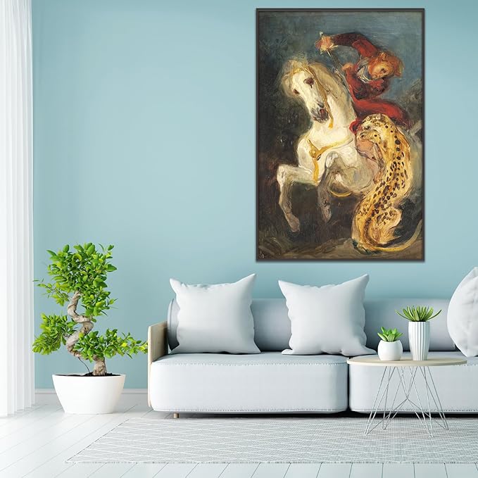 Eugene Delacroix Canvas Wall Art Rider Attacked By A Jaguar Poster Famous Master Oil Painting Print Room Aesthetic Decor Home Office Classroom Wall Decor Unframed(8x12in/20x30cm)