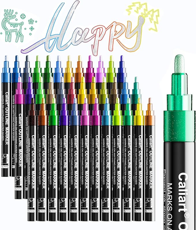 Caliart Stocking Stuffers for Kids Teen Girls, 36 Colors Outline Markers Shimmer Glitter Pens, Christmas Tween Teen Girl Gifts Trendy Stuff, Art Supplies for 6-8-10-12 Year Old Cool Fun Craft Drawing