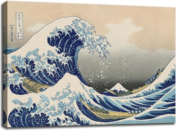 The Great Wave off Kanagawa by Katsushika Hoki. Canvas Wall Art Abstract Seascape Pictures Paintings for Living Room Home Decorations Large Modern Stretched and Framed Sea Art