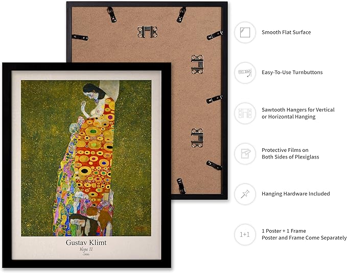 Poster Master Vintage Gustav Klimt Poster - Retro Hope II Print - Art Nouveau - Abstract Art - Symbolism Art - Aesthetic Art - Classic Painting - Colorful Living Room Decor - 8x10 Black Framed