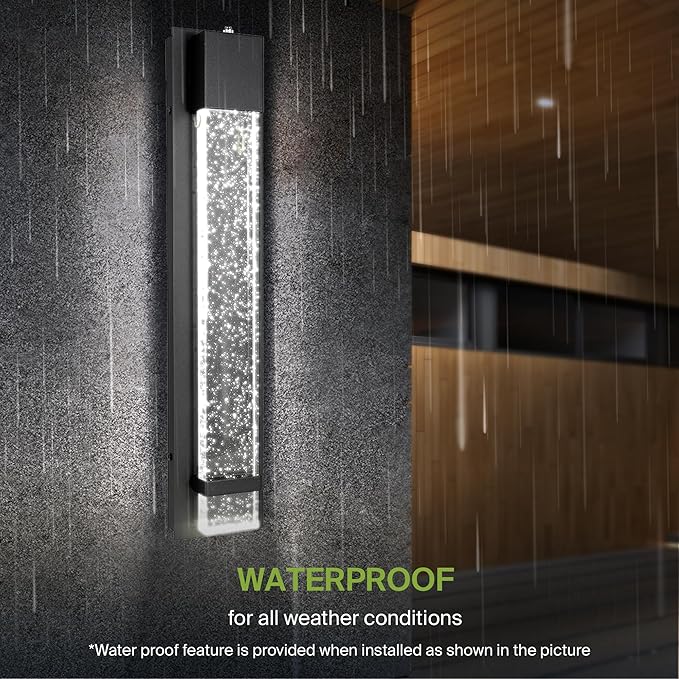 ASD LED 24" Bubble Glass Wall Light Fixture, Outdoor Dusk to Dawn Sconce | 3CCT, Waterproof, Photocell, ETL Listed | 12W 500LM 3000-5000K 120V | Exterior Lantern, Porch Lighting | Black