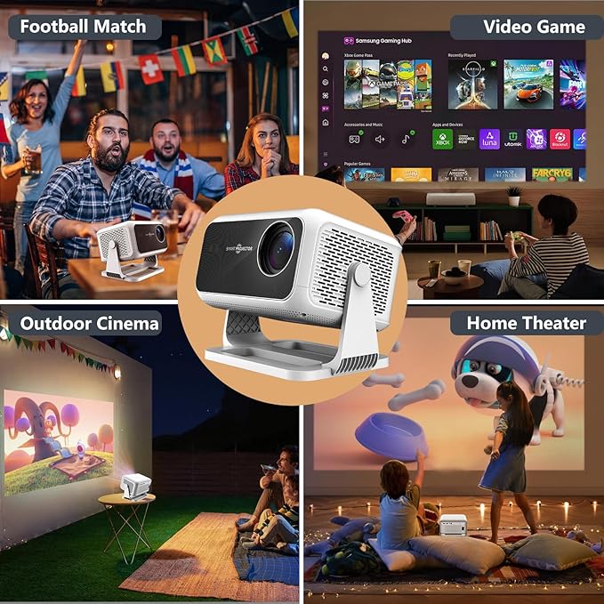 Smart Projector with WiFi and Bluetooth, 4K Support Android 13 Auto Focus 800 ANSI 1080P Native Portable Outdoor Indoor Home Video Projectors - Mirror Gray