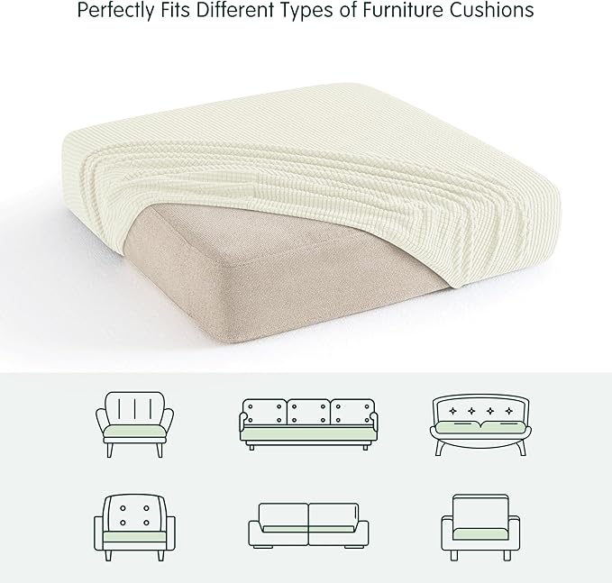 CHUN YI Stretch Couch Cushion Cover Suitable for 3 Settee, Individual Replacement Sofa Seat Slipcover with Elastic Spandex Jacquard Fabric(Large,Ivory White/Cream)