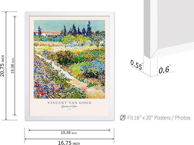Monem Art Vintage Van Gogh Poster - Retro Impressionism Print - Garden at Arles, Colorful, Aesthetic, Beautiful - Gift for Artist, Friend - Wall Decor for Home, Office, 16x20 White Framed