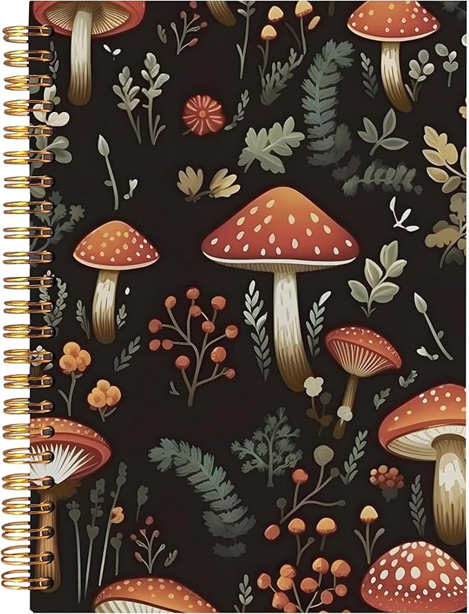 BearCake Red Mushroom Notebook Journal, Mushroom Gifts for Women, Dark Academia Mushroom Notebooks Gifts for Mushroom Lovers, Notebooks for Work Note Taking, Hardcover Spiral Notebook 5.5x8.3