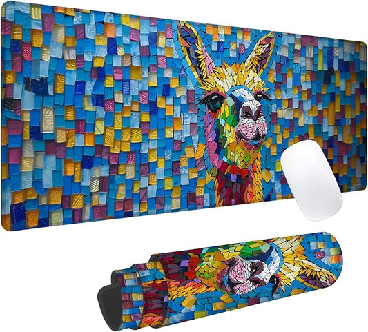 Colorful Llama Gaming Mouse Pad, Office Desk Mat, Anti-Slip Rubber Base Cool Aesthetic Mouse Pads for Computer Laptop Keyboard School Home Desktop Gamer Home Accessories Decor 31.5" x 11.8"