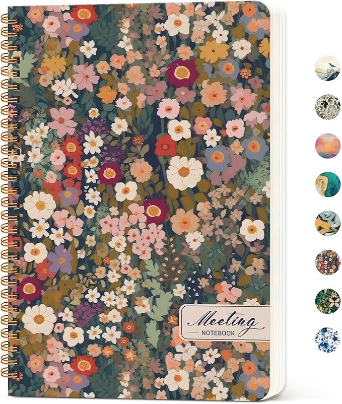 Meeting Notebook for Work Organization, Aesthetic Meeting Minutes Notebook for Work, Event Project Agenda Planner Organizer, Perfect for Office School Business Supplies, 6.9" X 9.7" - Garden