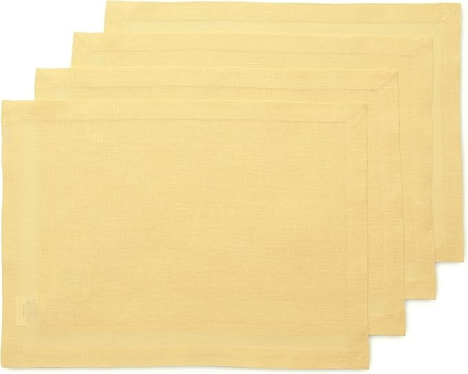 Solino Home Linen Yellow Placemats Set of 4 - 100% Pure Linen Placemats 14 x 19 Inch for Spring, Easter - Fete