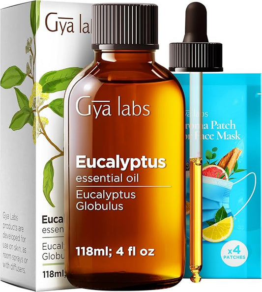 Gya Labs Eucalyptus Essential Oil - 4 Fl Oz - for Hair, Skin, Diffuser, Aromatherapy & DIY Candle Making Scent