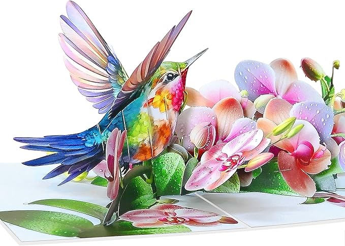 Birthday Cards for Women - Hummingbird Pop Up Card, Handmade Gift for Mom, Wife, Grandma, Daughter, Friend – Greeting Cards for All Occasions (Hummingbird and Orchid)