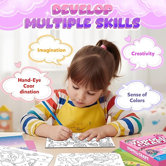 YoPoll Foil Art Craft Kits for Kids, Mess-Free DIY Creative Activity Set, Fun Arts and Crafts Toys for Boys & Girls, Peel & Press Foil Art Kit for Kids, Travel Toy and Birthday Gift (Princess)