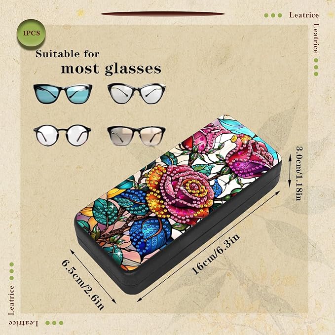 Leatrice Flower Diamond Art Kits for Adults Small Diamond Painting Kit Gem Art Paint by Diamonds Dot Eyeglasses Case 5d Diamond Art DIY for Beginner Women Rose