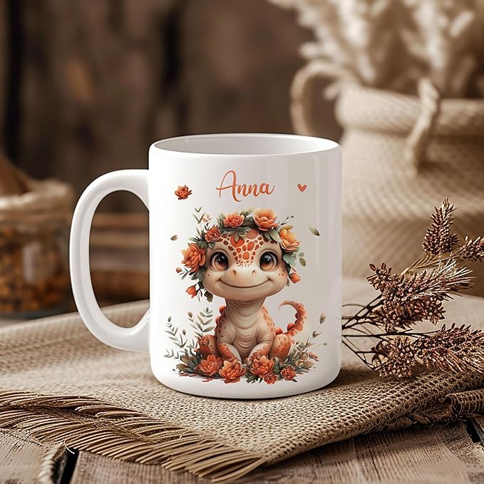 Hyturtle Personalized Cute Dinosaur Coffee Mug - Gift For Dinosaur Lover - Just A Girl Who Loves Dinosaurs - Dinosaur Gift For Women - Animal Lover Gift - Custom Coffee Cup Ceramic Mug 11oz - 15oz