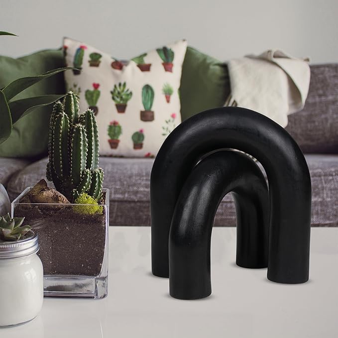 Wooden Arch Décor Set of 2 - Handmade Wood Sculpture for Minimalist Home and Office Decoration, Rustic Wooden Accent for Tabletop, Shelf, and Living Room Aesthetic - 6.5, and 5 Inch - Black