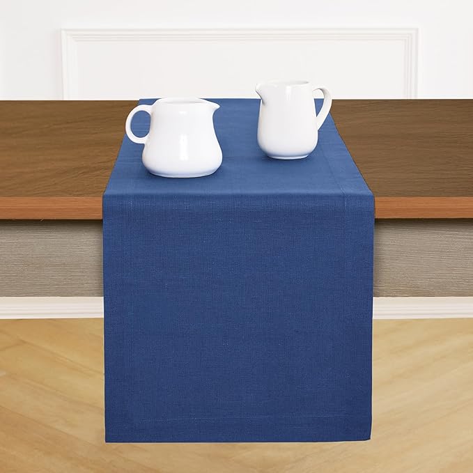 Solino Home Linen Table Runner 90 Inches Long - 100% Pure Linen Indigo Blue Dining Table Runner 14 x 90 Inch for Winter - Fete