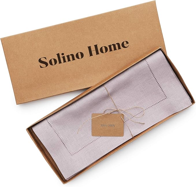Solino Home Linen Lilac Table Runner 132 Inches Long - 100% Pure Linen Extra Long Table Runner 14 x 132 Inch for Valentines, Spring, Easter - Classic Hemstitch