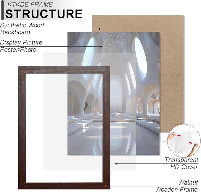 KTKDE A2 Picture Frame 16.5x23.4 inch Poster Frames Set of 3 Vertical & Horizontal Wall Hanging Large Walnut Wooden Frame and Artwork - Perfect for best gifts and Home Decor