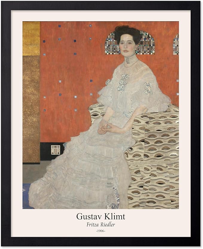 Poster Master Vintage Gustav Klimt Poster - Retro Fritza Riedler Print - Art Nouveau - Portrait Art - Symbolism Art - Aesthetic Art - Classic Painting - Living Room Decor - 11x14 Black Framed