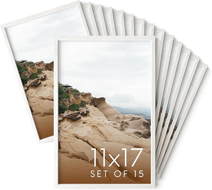HAUS AND HUES White Oak Wood 11x17 Picture Frames - Bulk Set of 15, Elegant Frames for Posters and Wall Display