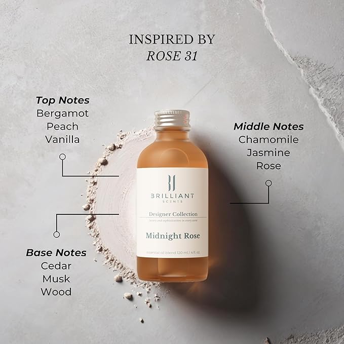 Brilliant Scents Midnight Rose Fragrance Oil 500ml - Premium Diffuser Oil for Home, Office, Hotels - Long Lasting, Plant-Based, Meets IFRA Standards, USA-Made - Rose, Vetiver, Tonka Bean