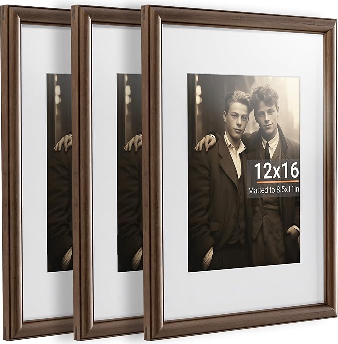 Heimlove 12x16 Picture Frame,12 x 16 Natural Solid Walnut Wood Frame Matted to 8.5x11 with Tempered Glass,12"x16" Handcrafted wood Poster Frame,Vertical or Horizontal Wall Hanging Display,3 Pack