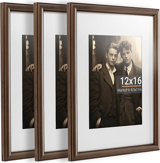 Heimlove 12x16 Picture Frame,12 x 16 Natural Solid Walnut Wood Frame Matted to 8.5x11 with Tempered Glass,12"x16" Handcrafted wood Poster Frame,Vertical or Horizontal Wall Hanging Display,3 Pack