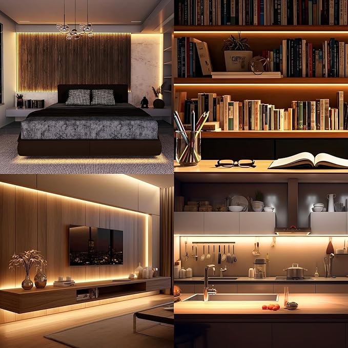 COB LED Strip Light 3000K 40FT/12M warm white led strip Dimmable High Lumen Strip with IR Remote 24V UL Certified Adapter Suitable Adhesive Indoor COB LED Strip for Bedroom Living Room, Shelf, Cabinet