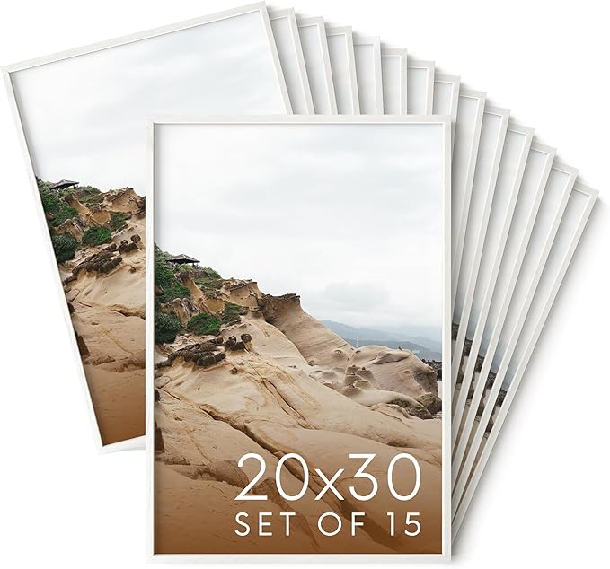 HAUS AND HUES White Oak Wood 20x30 Picture Frames - Bulk Set of 15, Gallery Frames for Posters and Wall Display