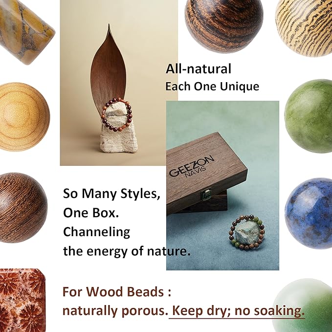 Geezon Navis Bracelet Making Kit - 10mm Natural Wooden Beads with Letters & Stone Beads - 296pcs in 16 Colors - DIY Jewelry Making Starter Kit Adult Men Women Birthday Gift Craft