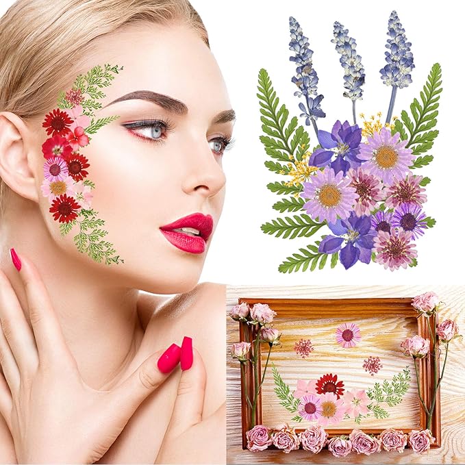 Nuanchu Pressed Flowers Bulk Dried Flower for Crafts Dried Wildflowers Leave Natural with Tweezer for Resin Mold Candles Cake DIY Christmas Craft Card Making Wedding Scrapbooking Supplies