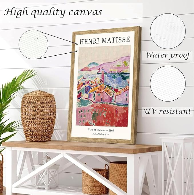 Induslyfe Framed Retro Vintage Wall Art Canvas Decor Set of 3, Matisse Wall Art Prints Poster Mid Century Modern Art, Sage Green Aesthetic Floral Botanical wall art living room bathroom bedroom 12x16