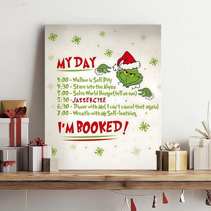 Funny Christmas Canvas Wall Art Decor - “My Day I'm Booked” Humorous Holiday Decor - 24x30 inch Unique Humorous Christmas Decoration for Living Room or Office - Premium Quality Canvas Print