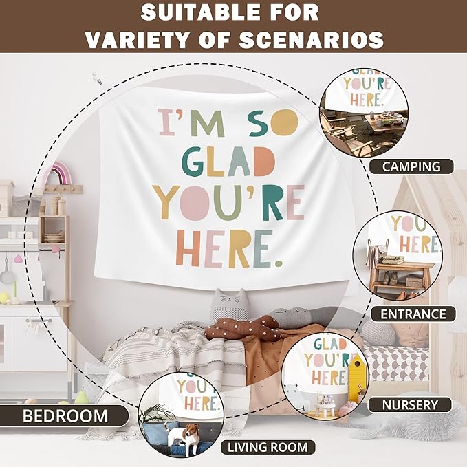 XLDLIOO Boho Classroom Wall Tapestry, Inspirational Kids Wall Tapestry Hanging for Classroom, I'm So Glad You're Here Tapestries Decor Art for Playroom Kids Room Bedroom 40x30in