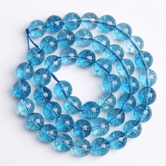 8mm 45PCS Blue Crystal Crackle Quartz Stone Spacer Round Loose Beads for Jewelry Making DIY Bracelet 15 inches Strand