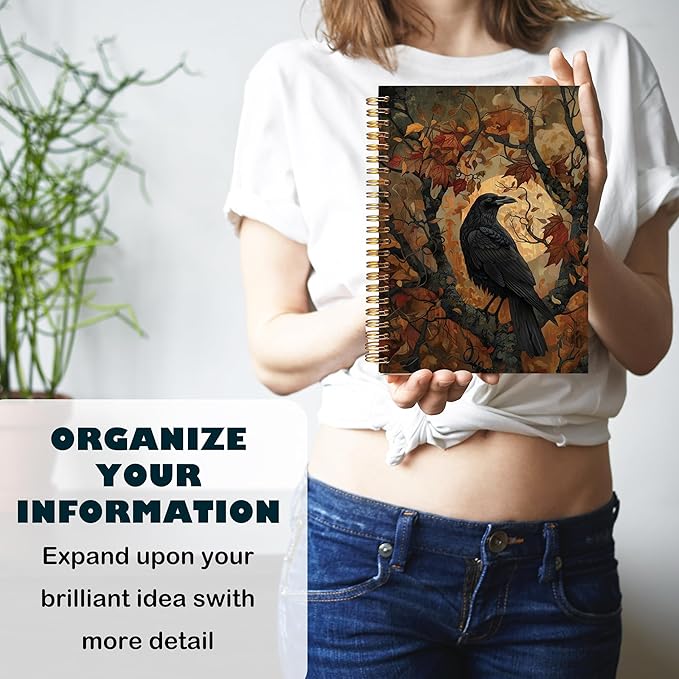 BearCake Fairy Rustic Forest Notebook,minimalism art notebooks for note taking,Wild Animals Dark Aesthetic Journal Notebook,Crow in the tree abstract art Hardcover Spiral Notebook 5.5x8.3