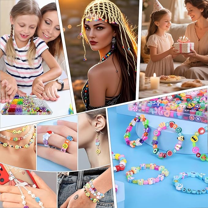 NixHush 1100 Bracelet Making Kit, Includes Pony Beads, Letter Beads, Soccer and Creative Clay Bead, Hair Clip Perfect for Making Bracelets and DIY Handmade Gifts