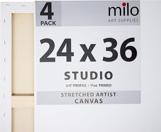 milo Pro Stretched Artist Canvas | 24x36 inch | Pack of 4 | 3/4” inch Thick Studio Profile | Ready to Paint 11 oz Primed Heavy Duty Large Canvas Art Supplies for Painting
