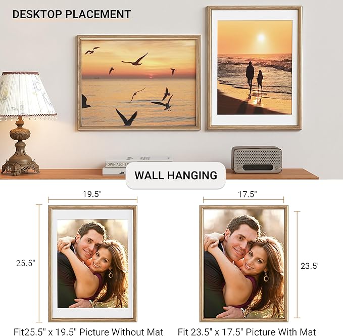 Heimlove 18x24 Picture Frame,18 x 24 Solid White Oak Photo Frame Matted to 16x20 with Tempered Glass,18"x24" Handcrafted wood Poster Frame,Vertical or Horizontal Wall Hanging Display,1 Pack