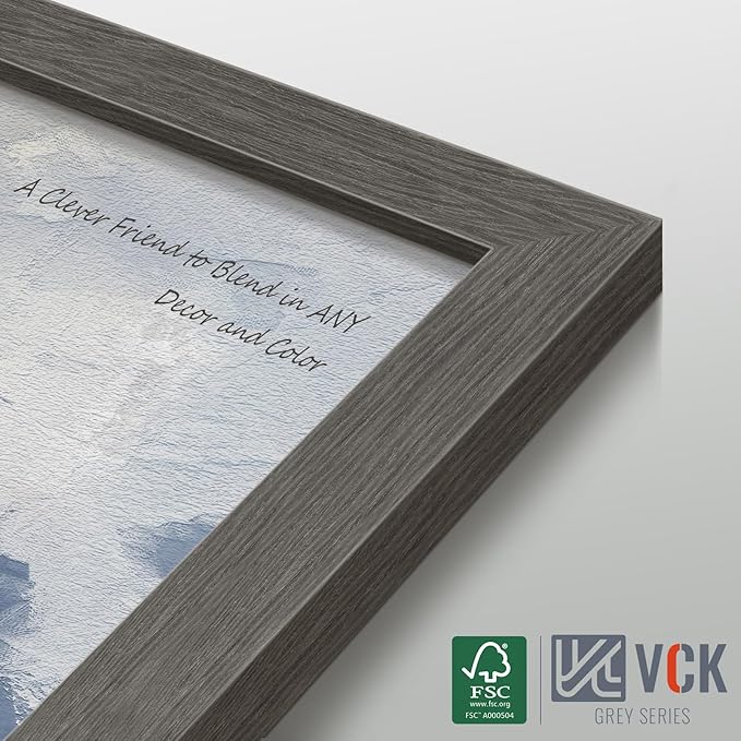 VCK 22x28 Poster Frame Set of 4 - Grey, Gallery-Quality Wood Picture Frames, 1.1-Inch Wide Border, Polished Plexiglass, Vertical or Horizontal Wall Display for Photo/Art/Prints, Grey