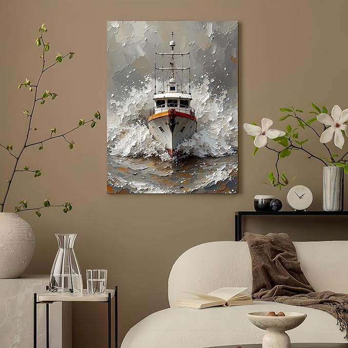 Painting by Numbers Kit for Adults Beginner,Ship Art Paint by Numbers Easy for Adults,Ocean Waves Adult Paint by Number Kits on Canvas,Number Painting Acrylic Oil Painting,Home Decor 15.7X19.7 Inch