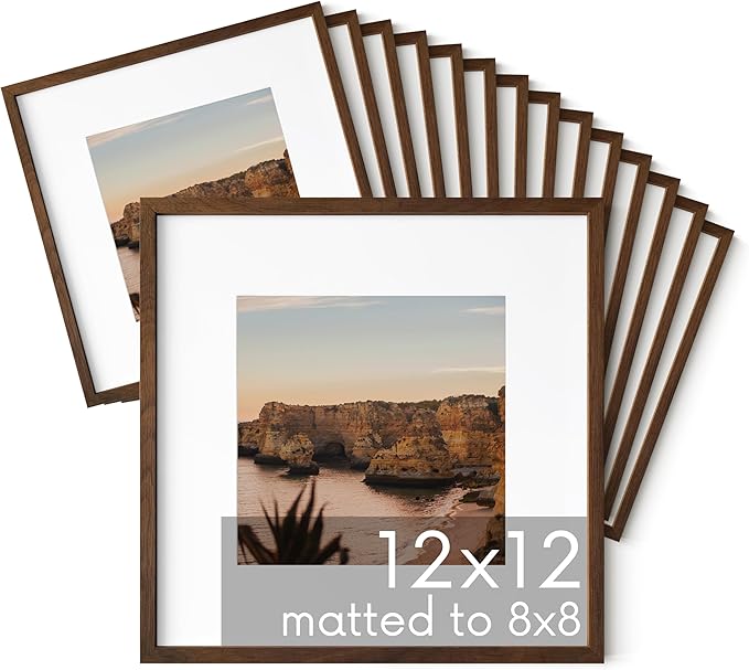 HAUS AND HUES Set of 15 Walnut Wood 12x12 Square Picture Frames - Classic Elegance for Your Photos and Posters - Perfect Display Solution