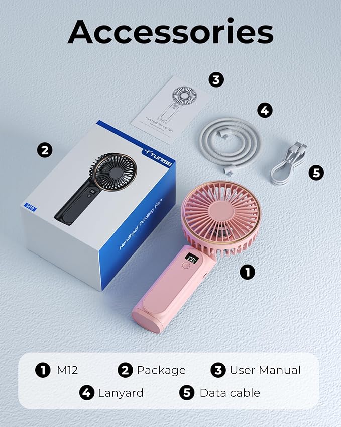 Portable Handheld Fan, 4000mAh, 180 Adjustable, 6 Speed Wind, USB Rechargeable Foldable Fan with Real-Time Display