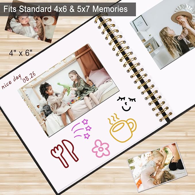8 x 8 Inch Scrapbook Photo Album, DIY Memory Book Linen Cover for Photos, Hardcover Kraft White Pages Scrap Book Photo Albums for Travel, Wedding Anniversary Family Christmas Baby 40 Pages, Black